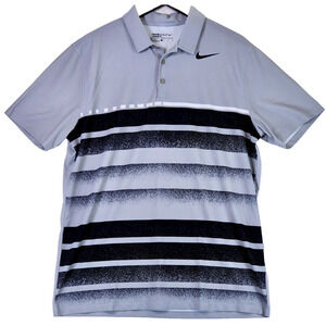 Nike Golf Dri-Fit Men's Polo Grey Black Stripe Standard Fit Short Sleeve Shirt L